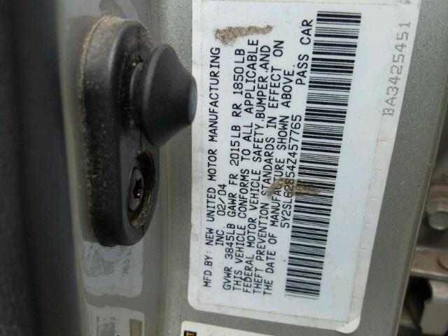 5Y2SL62854Z457765 - 2004 PONTIAC VIBE SILVER photo 10