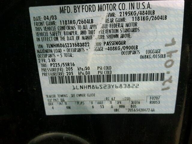 1LNHM86S23Y683822 - 2003 LINCOLN LS 黑色 照片 10