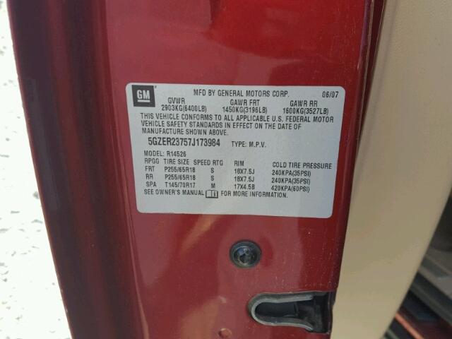 5GZER23757J173984 - 2007 SATURN OUTLOOK XR მუქწითელი ფოტო 10