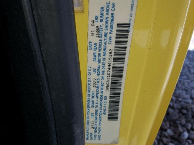 3VWCD31C74M415182 - 2004 VOLKSWAGEN NEW BEETLE ყვითელი ფოტო 10