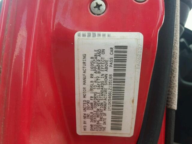 1Y1SK5466LZ135168 - 1990 GEO PRIZM BASE წითელი ფოტო 10