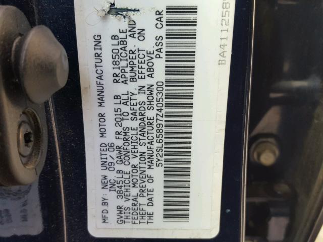 5Y2SL65897Z405300 - 2007 PONTIAC VIBE BLUE photo 10