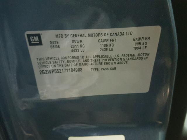 2G2WP552171104903 - 2007 PONTIAC GRAND PRIX TEAL photo 10