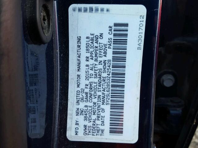 5Y2SL62853Z425428 - 2003 PONTIAC VIBE BLUE photo 10