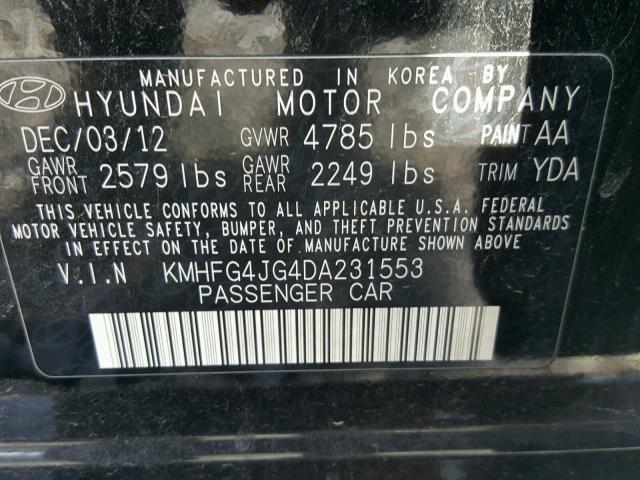 KMHFG4JG4DA231553 - 2013 HYUNDAI AZERA BLACK photo 10