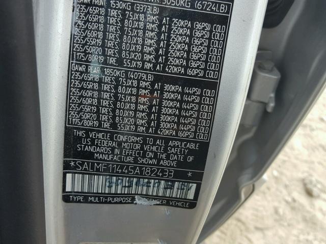 SALMF11445A182433 - 2005 LAND ROVER RANGE ROVE SILVER photo 10