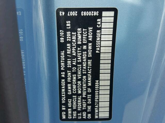 WVWFA71F58V015594 - 2008 VOLKSWAGEN EOS LUX 蓝色 照片 10