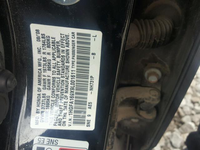 1HGFA169X9L001611 - 2009 HONDA CIVIC EXL 黑色 照片 10
