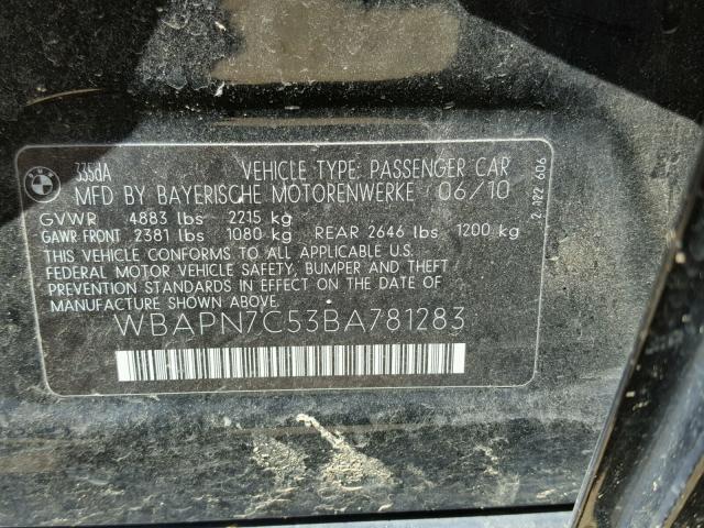 WBAPN7C53BA781283 - 2011 BMW 335 D BLACK photo 10