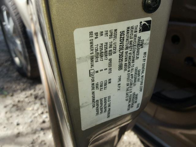 5GZDV23L75D251665 - 2005 SATURN RELAY 3 TAN photo 10