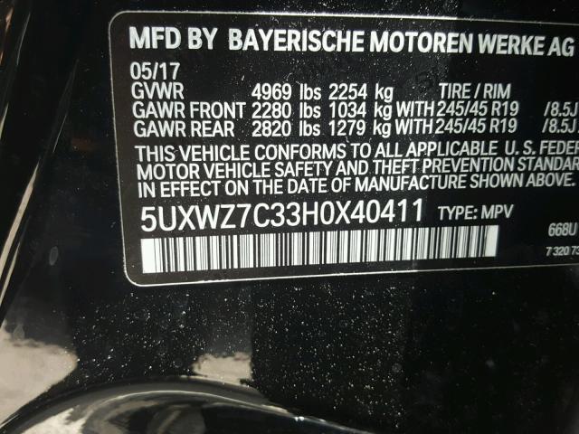 5UXWZ7C33H0X40411 - 2017 BMW X3 SDRIVE2 BLACK photo 10