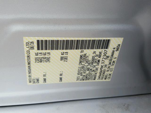 1N4AA6AP9HC372307 - 2017 NISSAN MAXIMA 3.5 SILVER photo 10