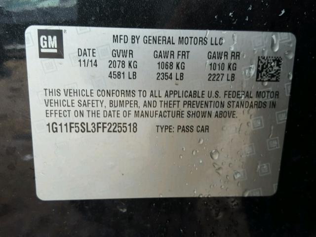 1G11F5SL3FF225518 - 2015 CHEVROLET MALIBU LTZ 灰色 照片 10