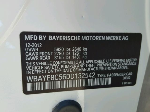 WBAYE8C56DD132542 - 2013 BMW 750LI WHITE photo 10