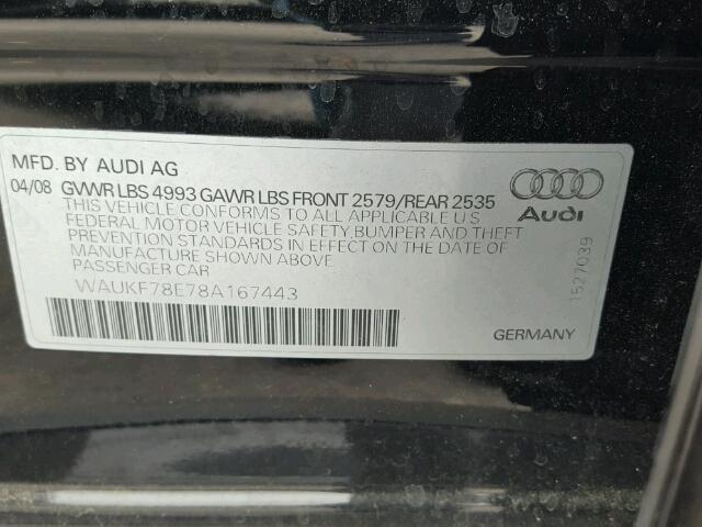 WAUKF78E78A167443 - 2008 AUDI A4 2.0T AV BLACK photo 10