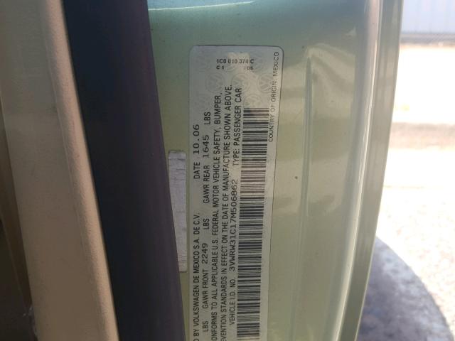 3VWRW31C17M506862 - 2007 VOLKSWAGEN NEW BEETLE 绿色 照片 10