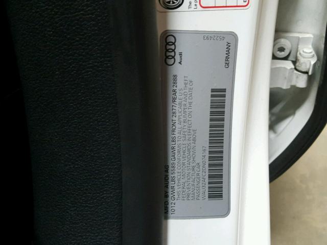 WAU32AFC2DN074167 - 2013 AUDI S7 PRESTIG WHITE photo 10