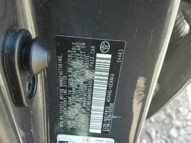 4T1BE46K69U400799 - 2009 TOYOTA CAMRY BASE გრაფიტი ფოტო 10