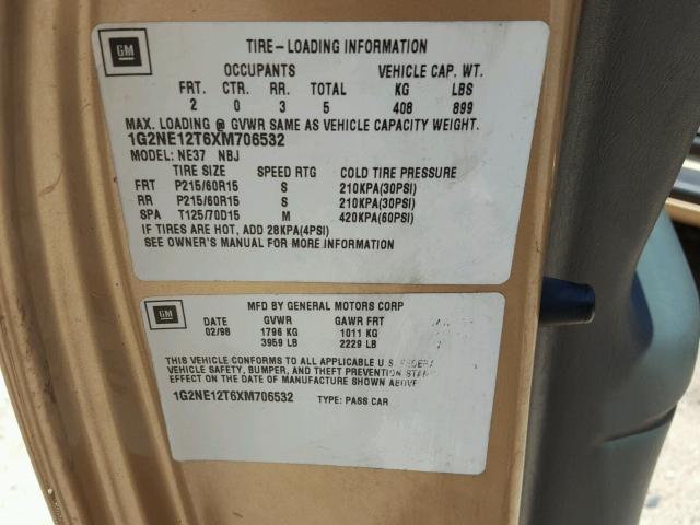 1G2NE12T6XM706532 - 1999 PONTIAC GRAND AM S Qızıl foto 10