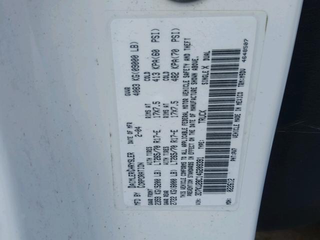 3D7KU28C14G209391 - 2004 DODGE RAM 2500 S WHITE photo 10