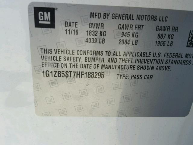 1G1ZB5ST7HF188295 - 2017 CHEVROLET MALIBU LS თეთრი ფოტო 10