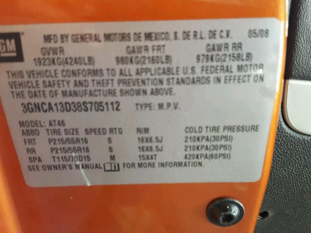 3GNCA13D38S705112 - 2008 CHEVROLET HHR LS ნარინჯისფერი ფოტო 10