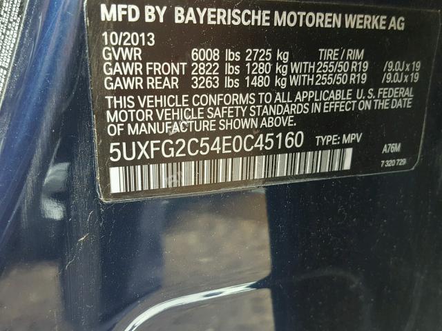 5UXFG2C54E0C45160 - 2014 BMW X6 XDRIVE3 BLUE photo 10