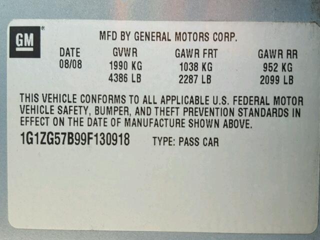 1G1ZG57B99F130918 - 2009 CHEVROLET MALIBU LS GRAY photo 10