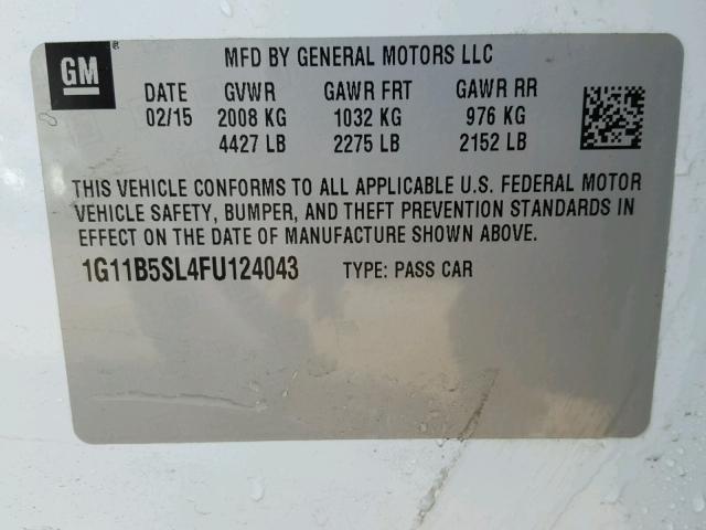 1G11B5SL4FU124043 - 2015 CHEVROLET MALIBU LS WHITE photo 10