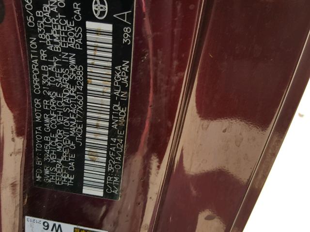 JTKDE177X60142885 - 2006 TOYOTA SCION TC 栗色 照片 10