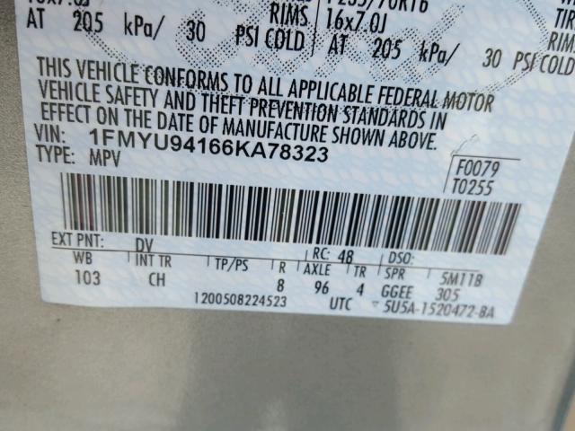 1FMYU94166KA78323 - 2006 FORD ESCAPE LIM GREEN photo 10