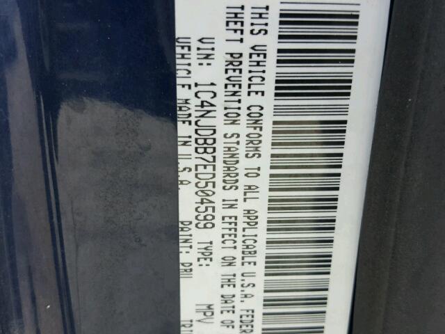 1C4NJDBB7ED504599 - 2014 JEEP COMPASS SP BLUE photo 10