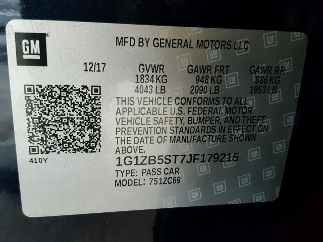 1G1ZB5ST7JF179215 - 2018 CHEVROLET MALIBU LS Mavi foto 10