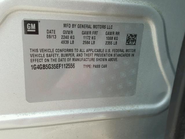 1G4GB5G35EF112556 - 2014 BUICK LACROSSE SILVER photo 10