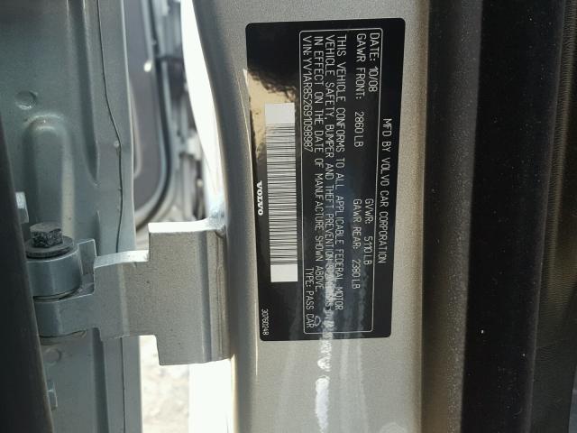 YV1AR852691098987 - 2009 VOLVO S80 V8 SILVER photo 10