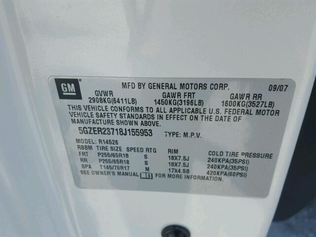 5GZER23718J155953 - 2008 SATURN OUTLOOK XR თეთრი ფოტო 10