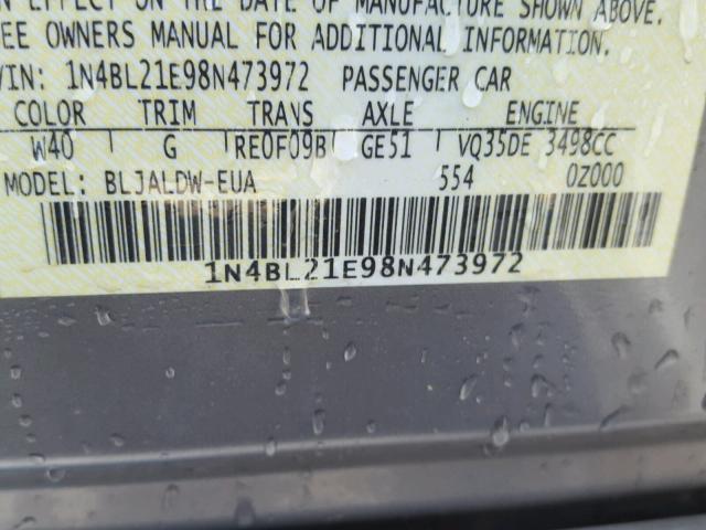 1N4BL21E98N473972 - 2008 NISSAN ALTIMA 3.5 SILVER photo 10