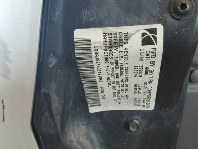 1G8AJ52F53Z121990 - 2003 SATURN ION LEVEL SILVER photo 10