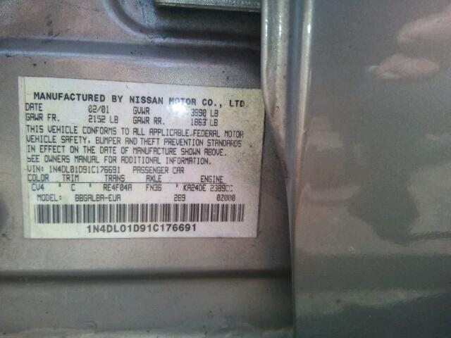 1N4DL01D91C176691 - 2001 NISSAN ALTIMA XE/ GOLD photo 10