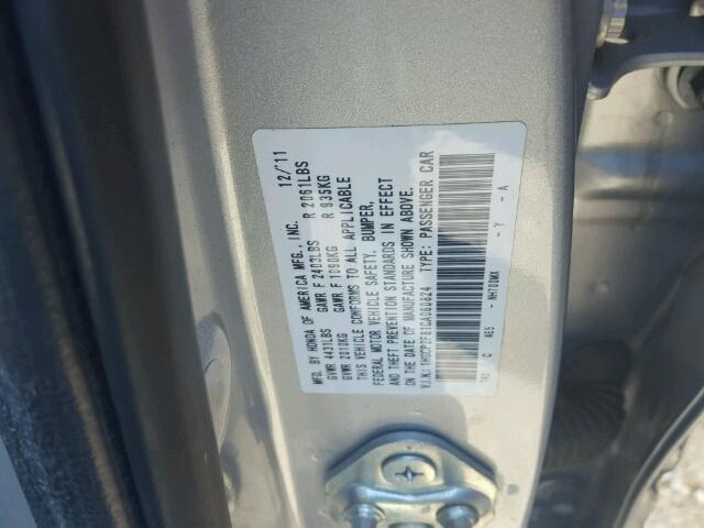 1HGCP2F81CA060824 - 2012 HONDA ACCORD EXL SILVER photo 10