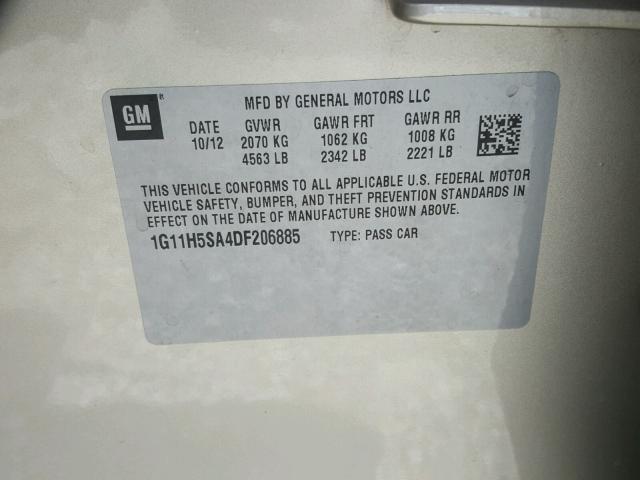 1G11H5SA4DF206885 - 2013 CHEVROLET MALIBU LTZ 金色 照片 10