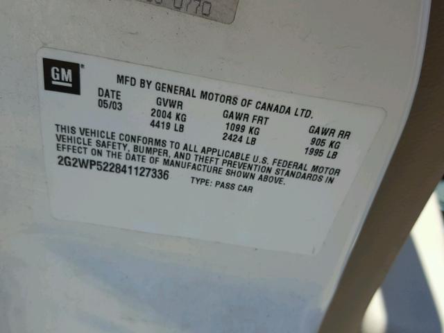 2G2WP522841127336 - 2004 PONTIAC GRAND PRIX WHITE photo 10