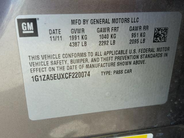 1G1ZA5EUXCF220074 - 2012 CHEVROLET MALIBU LS BROWN photo 10