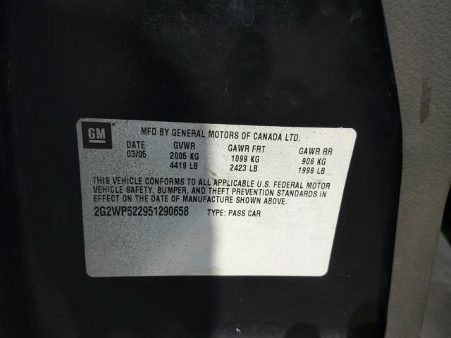 2G2WP522951290658 - 2005 PONTIAC GRAND PRIX BLACK photo 10