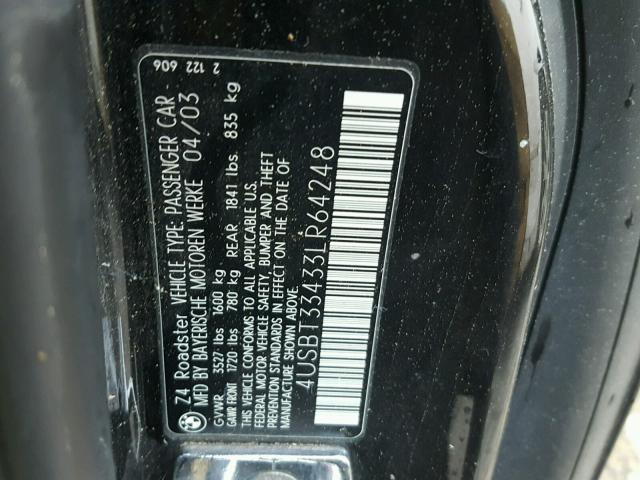 4USBT33433LR64248 - 2003 BMW Z4 2.5 BLACK photo 10