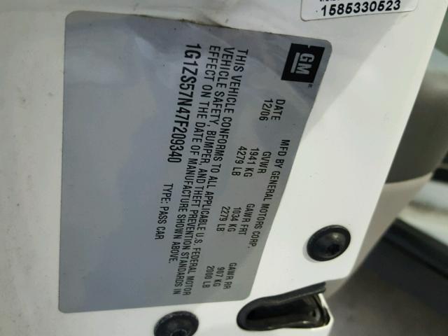 1G1ZS57N47F209340 - 2007 CHEVROLET MALIBU LS თეთრი ფოტო 10