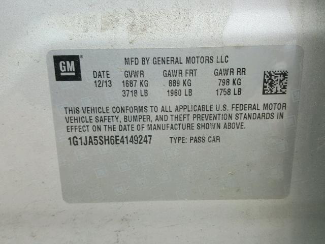 1G1JA5SH6E4149247 - 2014 CHEVROLET SONIC LS SILVER photo 10