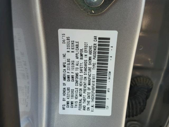 1HGCR2F86FA161811 - 2015 HONDA ACCORD EXL SILVER photo 10