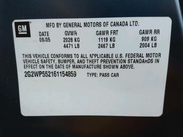 2G2WP552161154859 - 2006 PONTIAC GRAND PRIX TURQUOISE photo 10