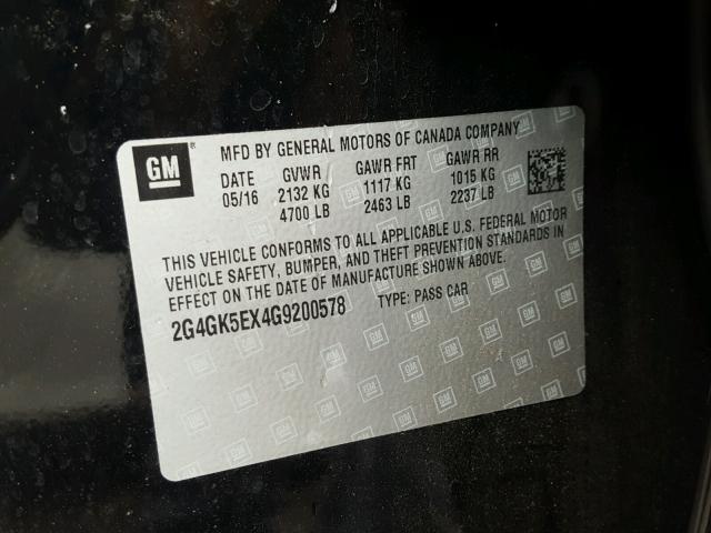 2G4GK5EX4G9200578 - 2016 BUICK REGAL BLACK photo 10